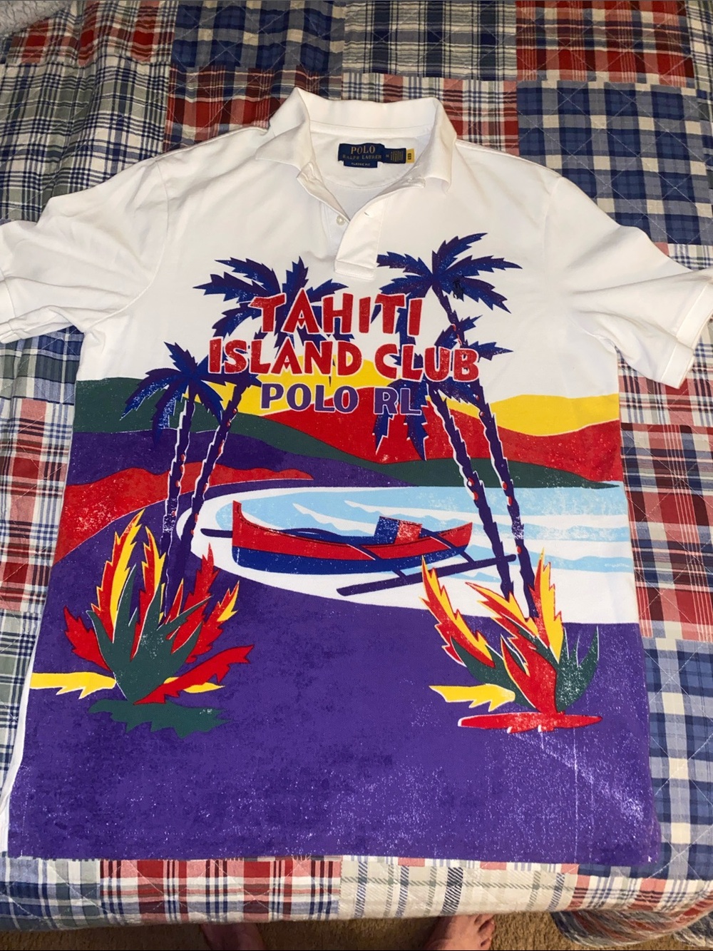 Polo by Ralph Lauren White Polo with Multicolor Tahiti Graphic